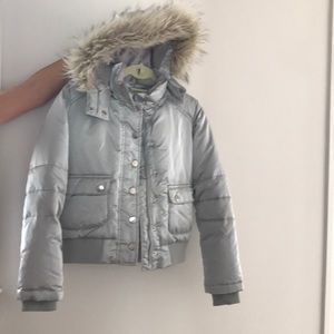Silver GapKids winter coat with fur along hood.